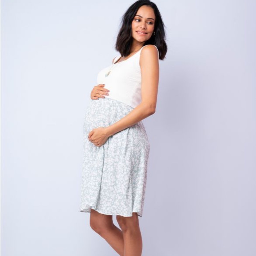 Seraphine Sage & White Maternity & Nursing Dress